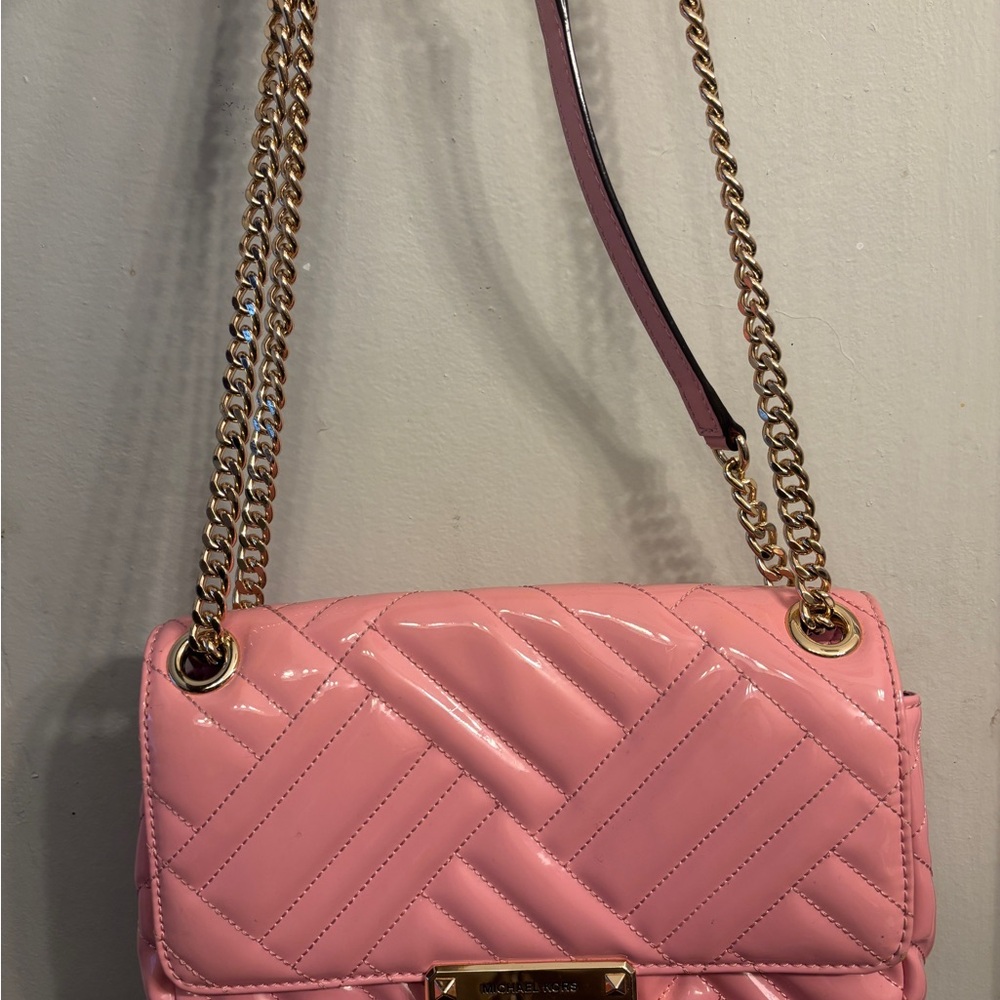 Michael Kors Pink Quilted Shoulder Bag with Gold Accents